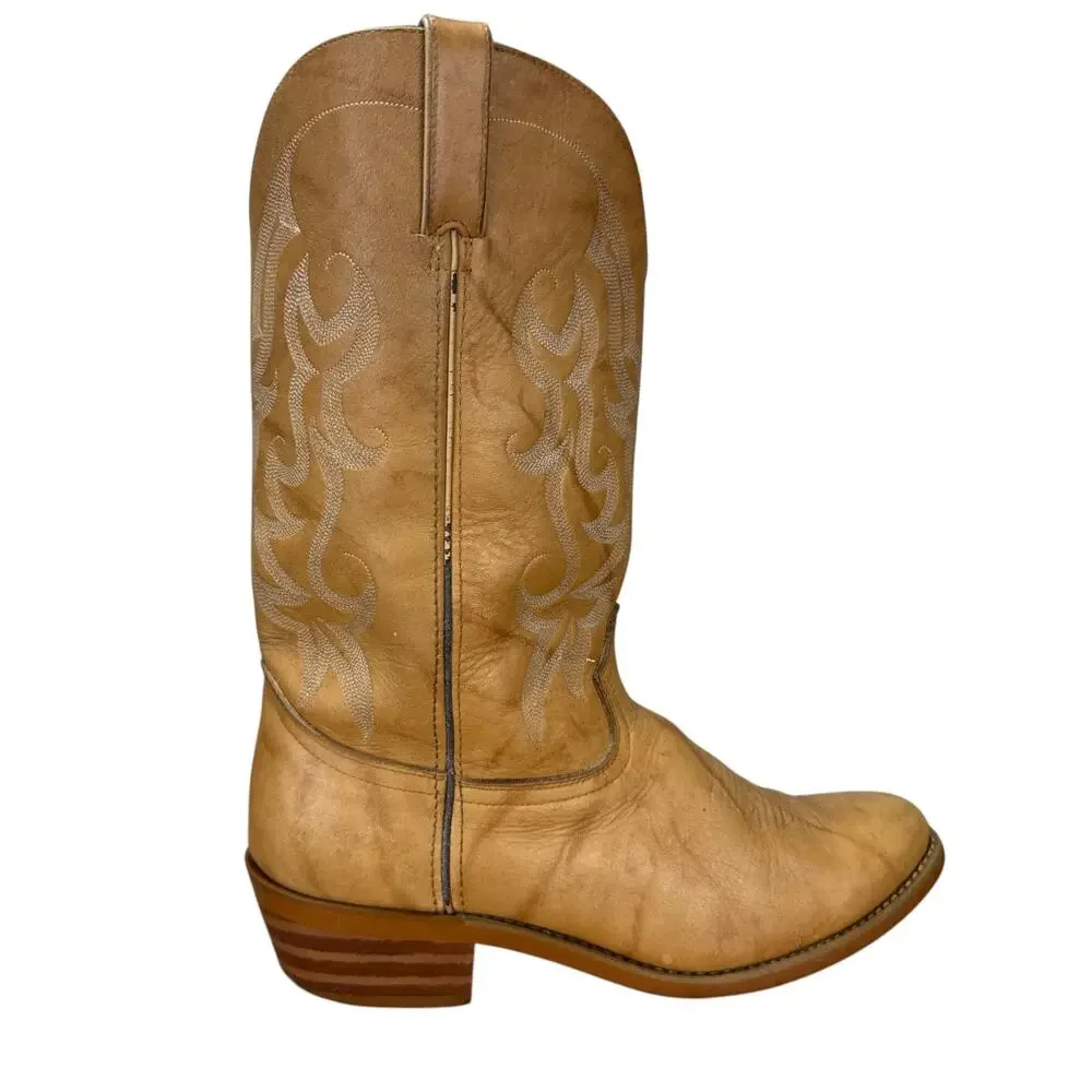 Durango Vintage Cowboy Boots Mens 9.5 D Tan Leather Western Coastal Cowboy Boho